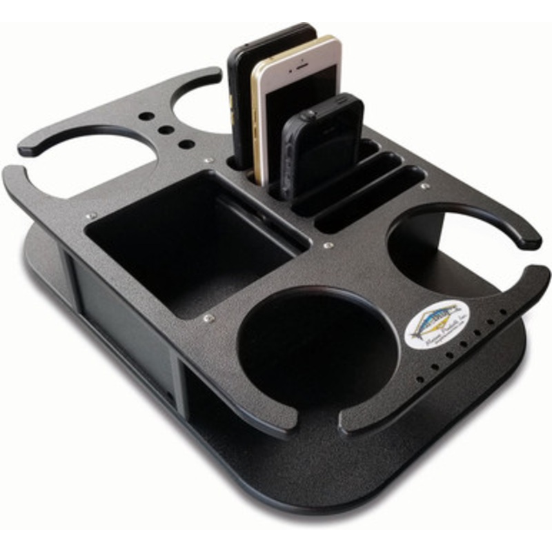 Deep Blue 4 Cup Drink Holder & Cell Phone Storage Box – Black