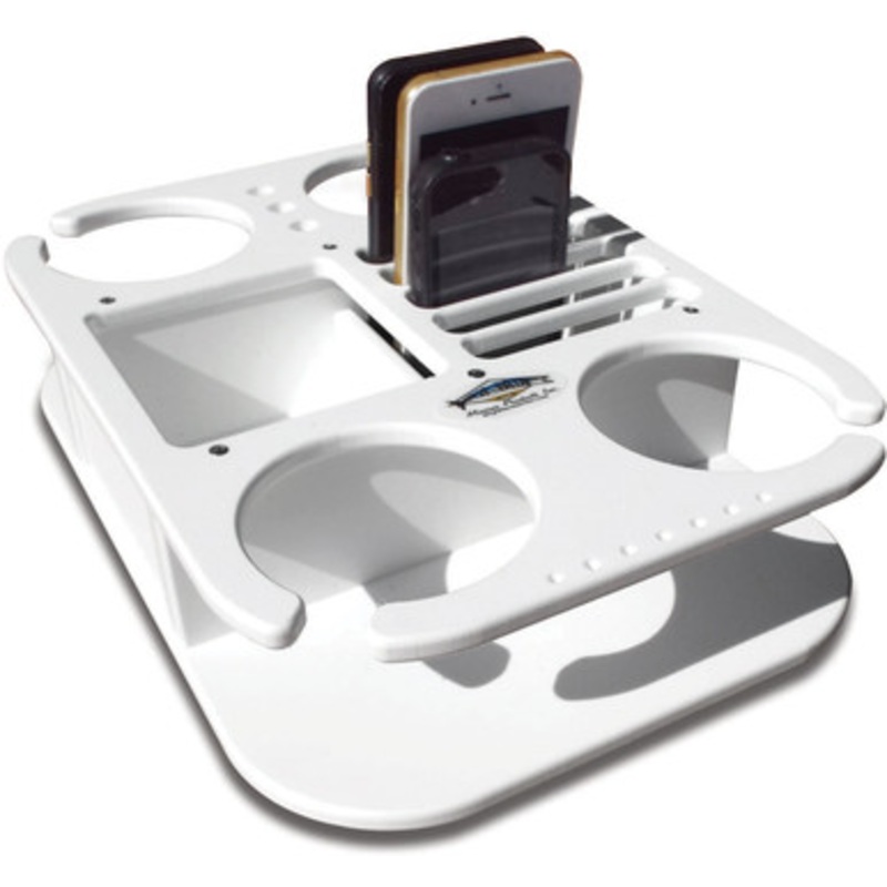 Deep Blue 4 Cup Drink Holder & Cell Phone Storage Box – White