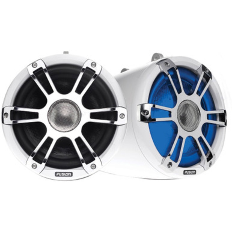 Fusion SG-FT88SPW 8.8in Wake Tower Sports Speakers w/ LED Lights – White & Chrome
