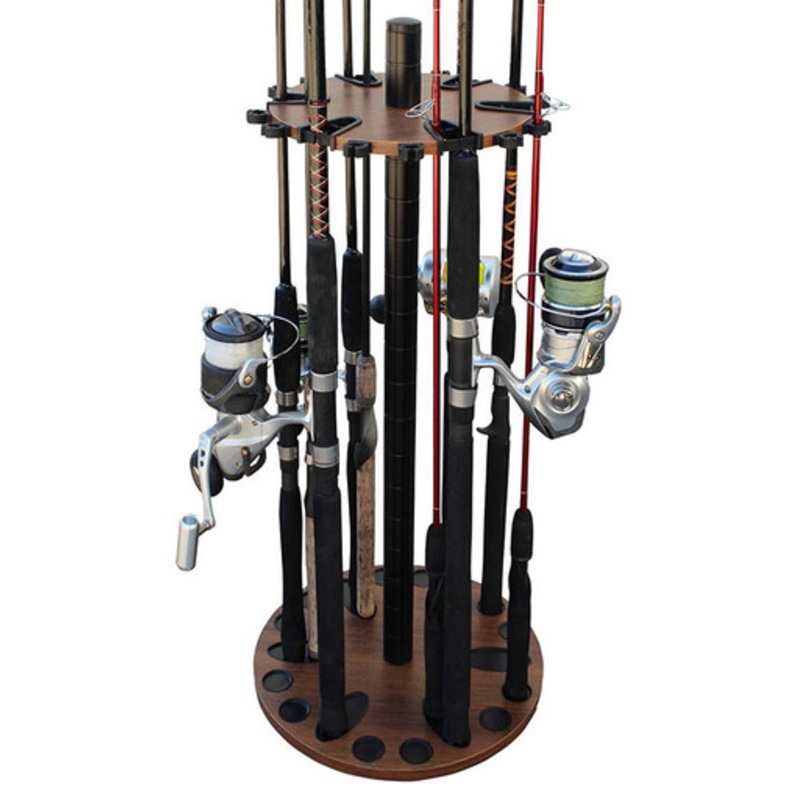 Rush Creek Creations 24 Rod Storage Floor Rack with Extension Post – Dark Walnut