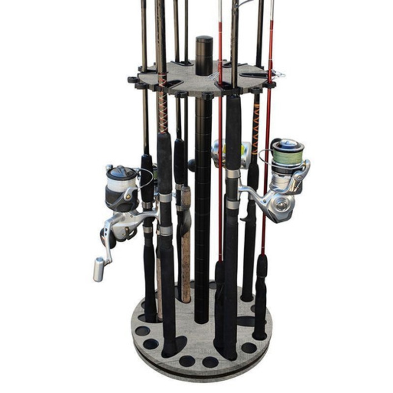Rush Creek Creations 24 Rod Spinning Storage Floor Rack – Barn Wood