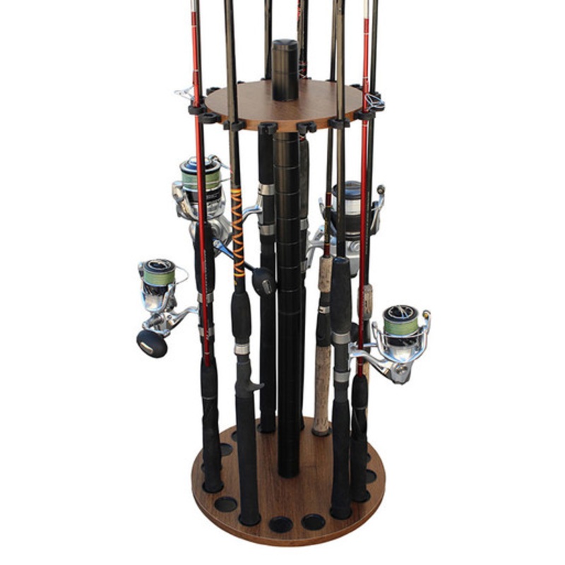 Rush Creek Creations 16 Rod Round Storage Floor Rack – Dark/Walnut