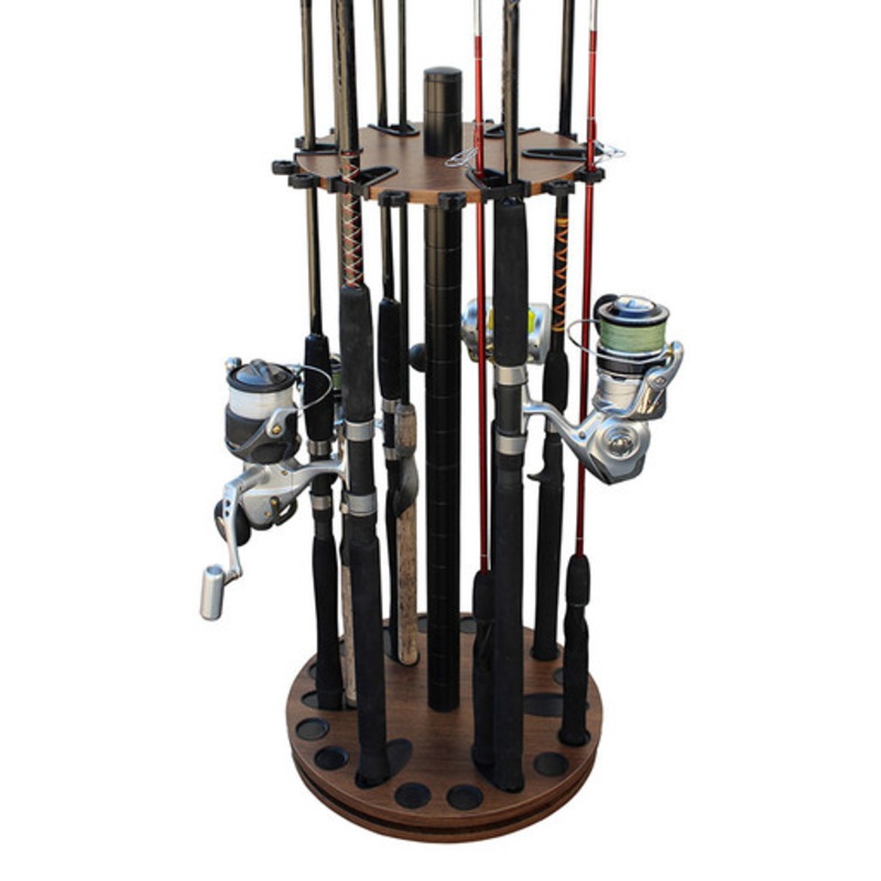 Rush Creek Creations 24 Rod Spinning Storage Floor Rack – Dark Walnut