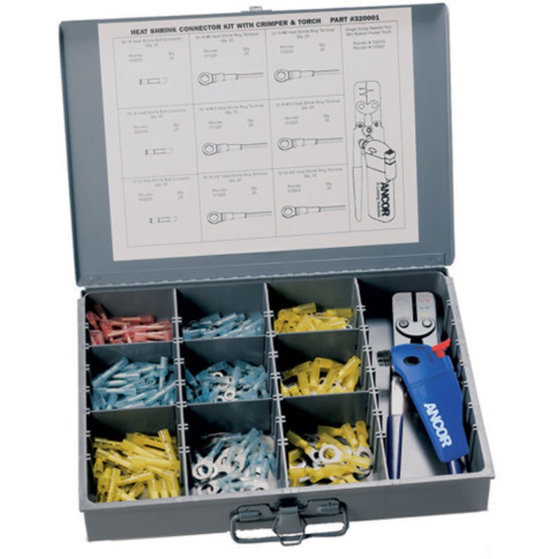 Ancor Heat Shrink Connector Kit w/ Crimper & Mini Torch – 257-Piece