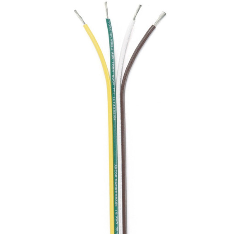 Ancor Ribbon Bonded Cable – Flat – Brown/Green/White/Yellow – 16/4 AWG – 100′