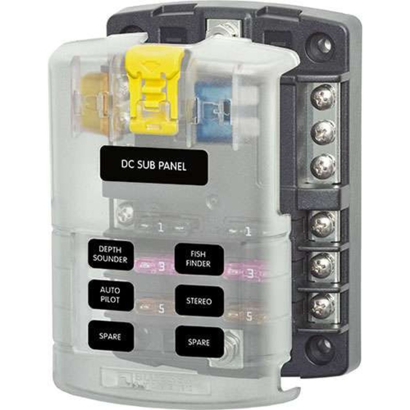 Blue Sea 5025 ST Blade Fuse Block – 6 Circuits with Negative Bus and Cover