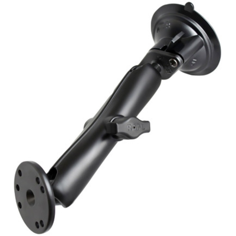 RAM Twist Lock Suction Cup Mount – Long Double Socket Arm & 2.5 Round Base – AMPS Hole Pattern (9 Length)