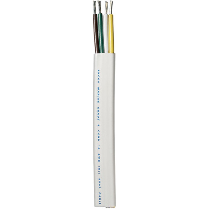 Ancor Trailer Cable – Flat – Yellow/White/Green/Brown – 16/4 AWG – 100′
