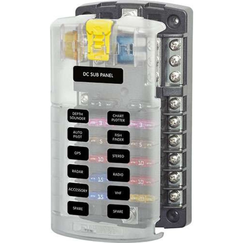 Blue Sea 5026 ST Blade Fuse Block – 12 Circuits with Negative Bus and Cover