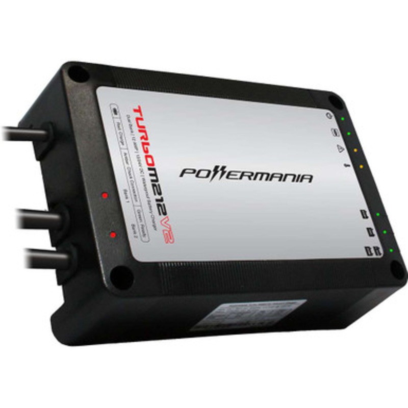 Powermania 58201 Turbo M212V2 – Dual Bank Waterproof Onboard Charger – 12/24V DC – 12 Amp