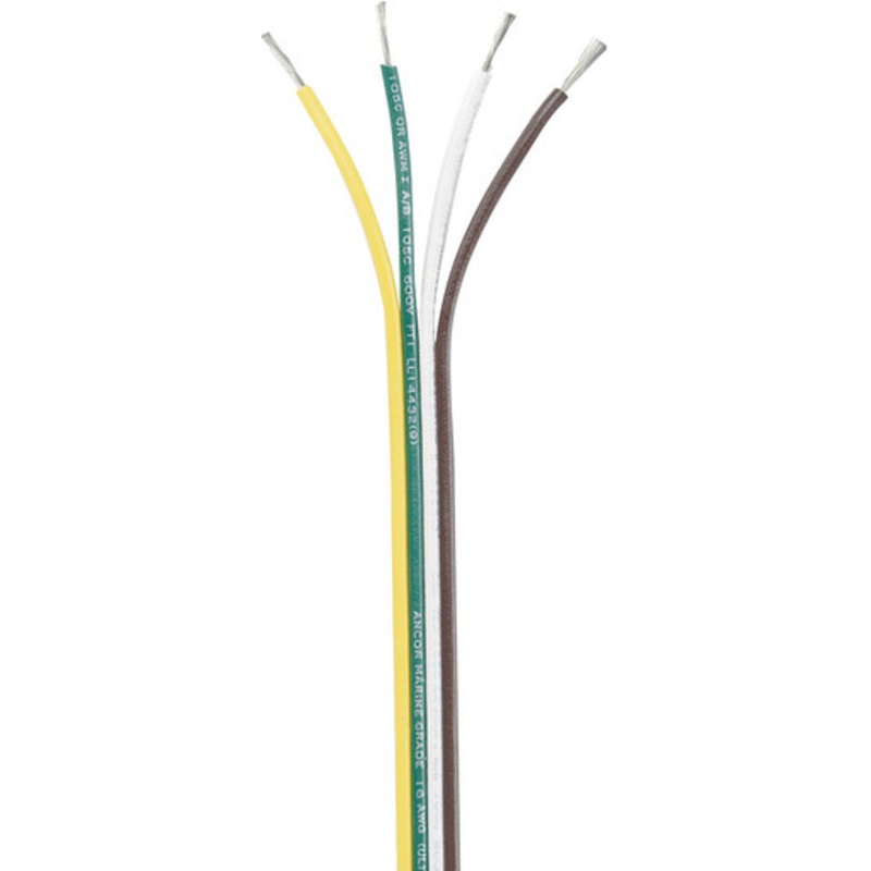 Ancor Ribbon Bonded Cable – Flat – Brown/Green/White/Yellow – 16/4 AWG – 250′