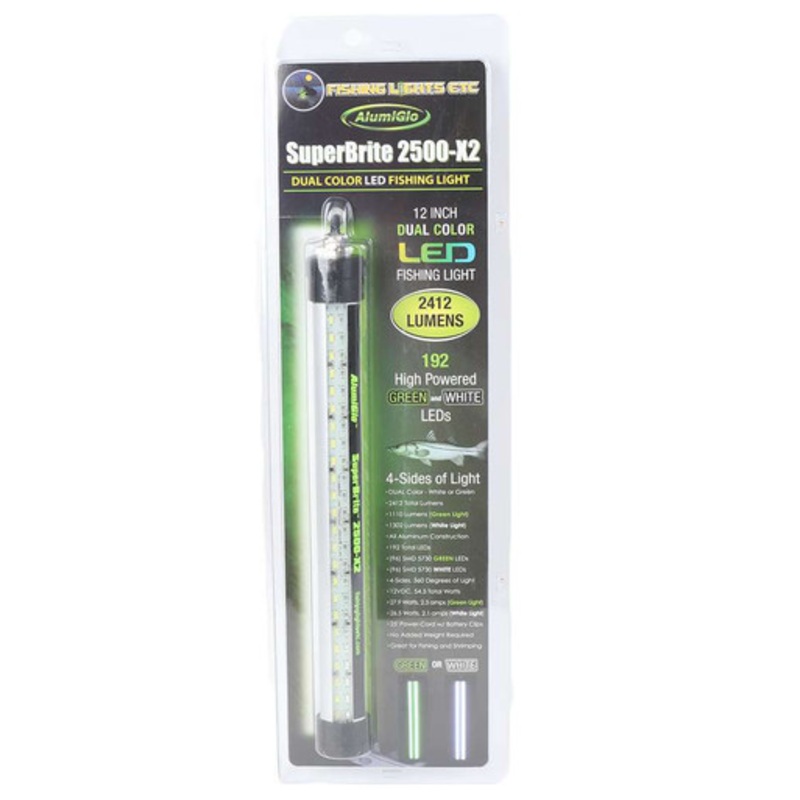 AlumiGlo SuperBrite 2500-X2 Dual Color 12 Green/White LED Fishing Light