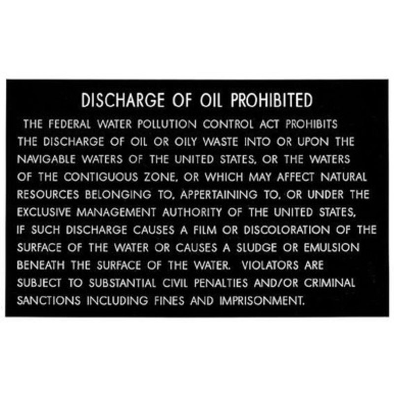 Bernard P-204 Oil Discharge Plaque – 8” x 5”