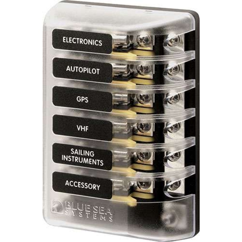 Blue Sea 5015 ST Glass 6 Circuit Fuse Block with Negative Bus and Cover