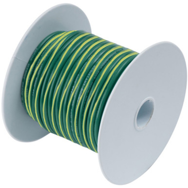 Ancor 10 AWG Tinned Copper Wire Primary Cable – Green w/Yellow Stripe – 1,000 ft.