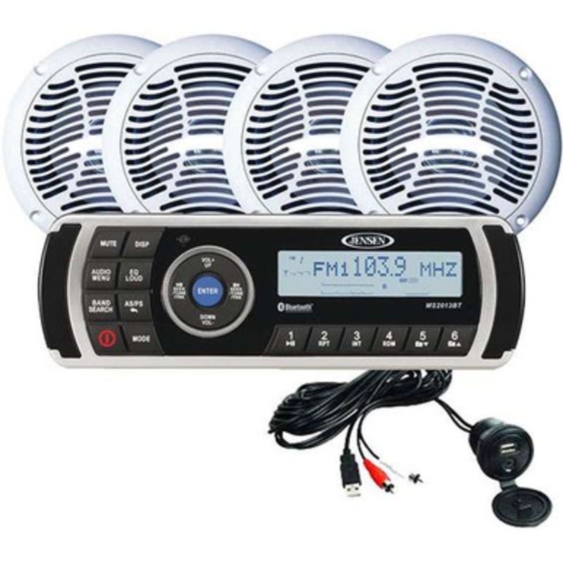 Jensen CPM200 AM/FM/USB Waterproof Bluetooth Stereo Package w/MS2013BT, Aux Input & 4-AMS602W Speake