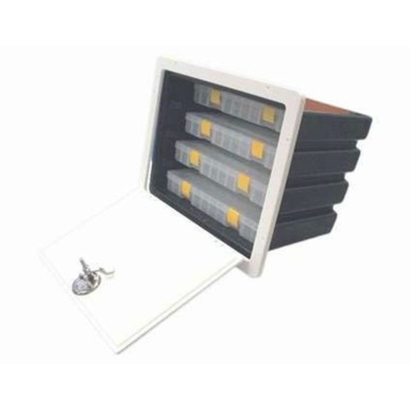 Deep Blue Flush Mount 4 Drawer Tackle Storage – Side Hinge – White