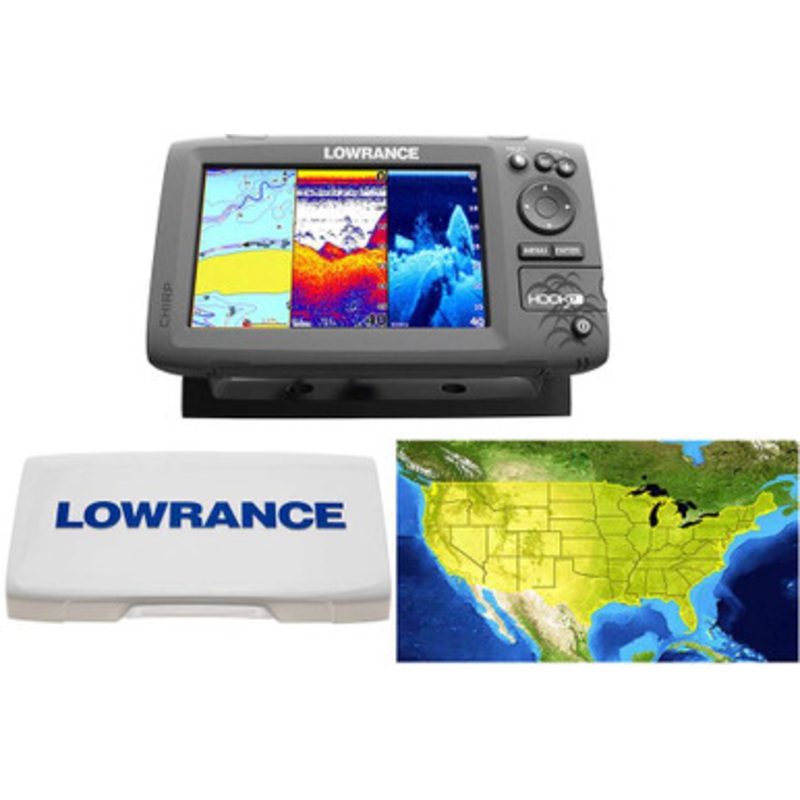 Lowrance 000-12664-002 HOOK-7 Combo w/ 83/200/455/800 HDI Transom Mount Transducer, Cover, and Lake Insight Chart