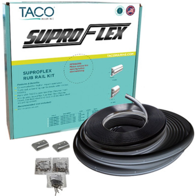 Taco SuproFlex Rub Rail Kit – Black w/ Flex Chrome Insert – 2 in. x 1.2 in. x 80 ft.