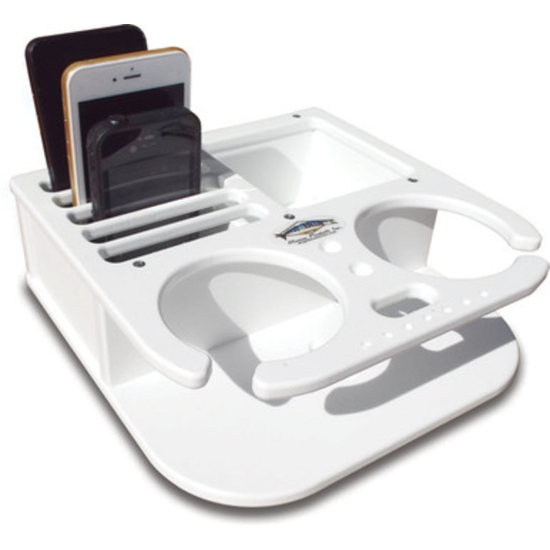 Deep Blue 2 Cup Drink Holder & Cell Phone Storage Box – White